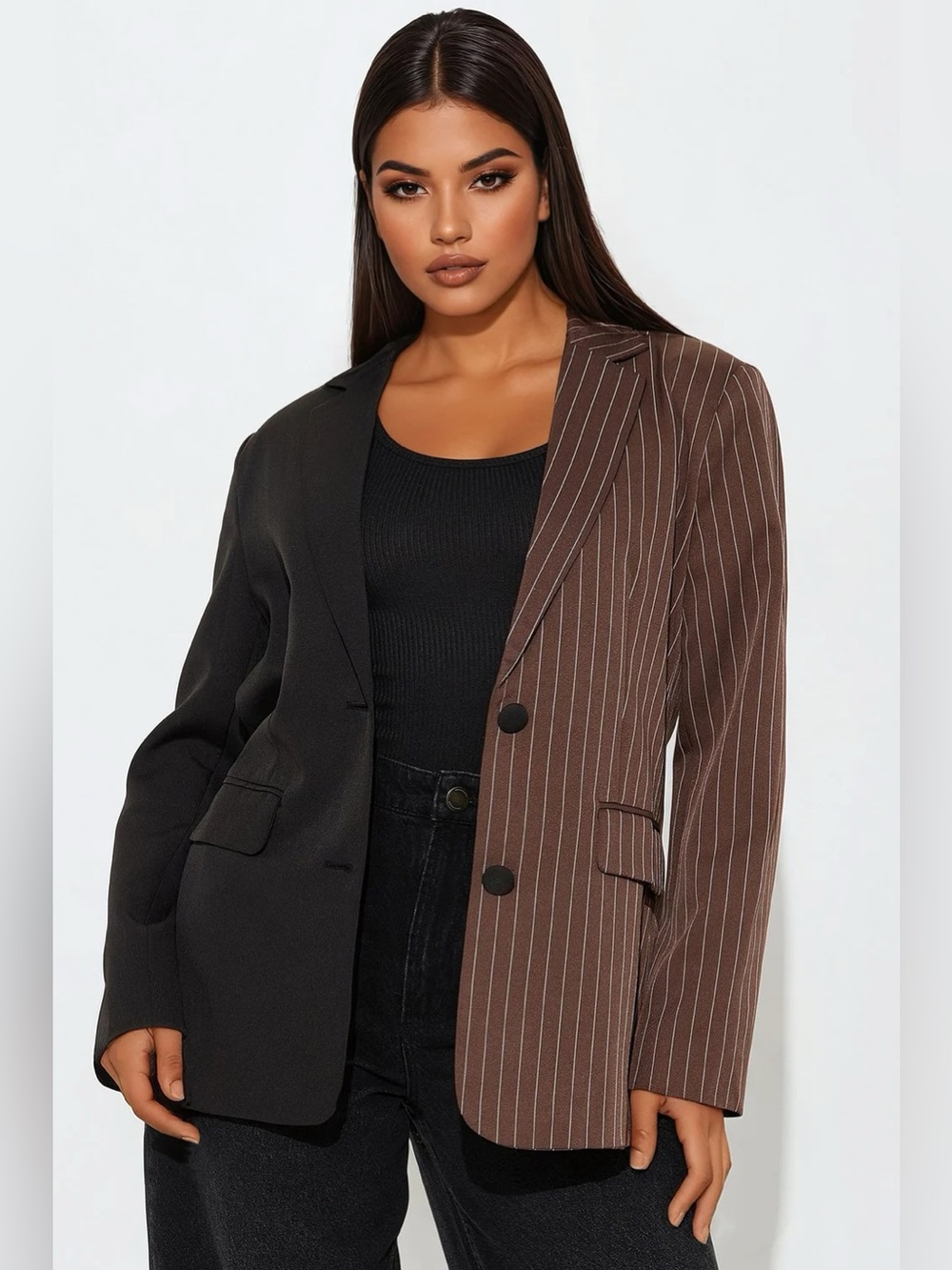NEW! FASHION NOVA 'Business Babe' Pinstripe Colorblock Blazer Jacket
